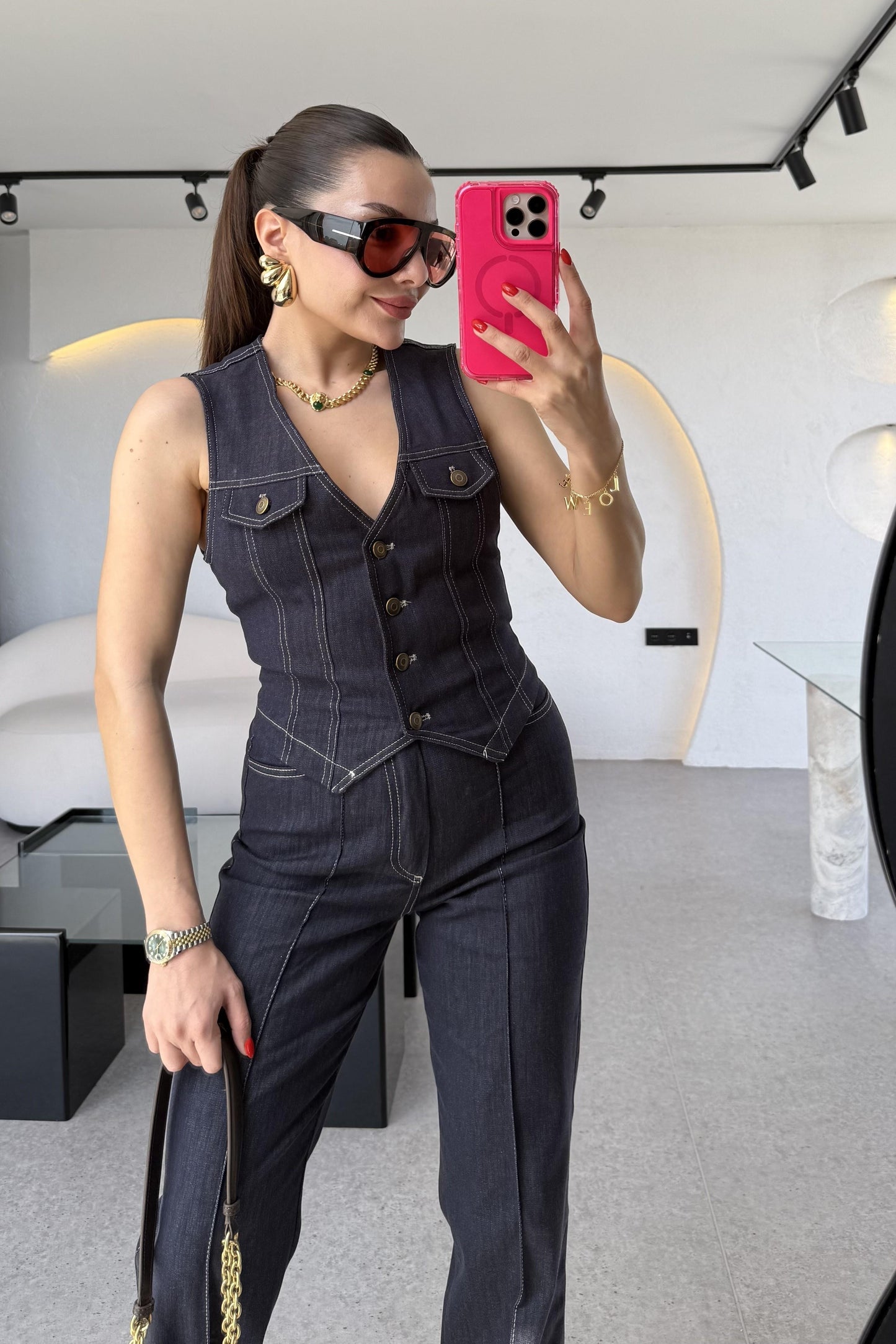 Rosse Yelekli Denim Takım
