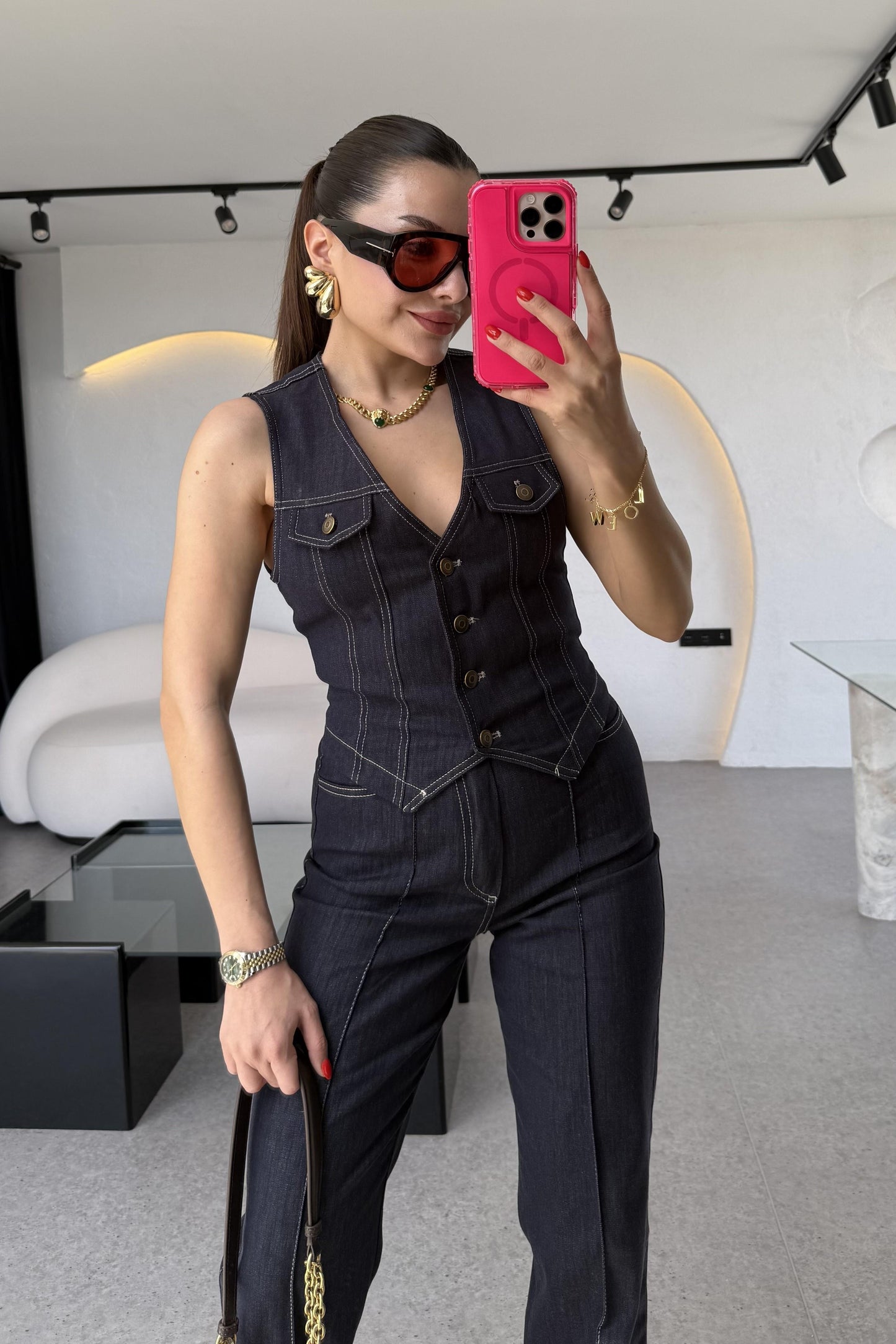 Rosse Yelekli Denim Takım