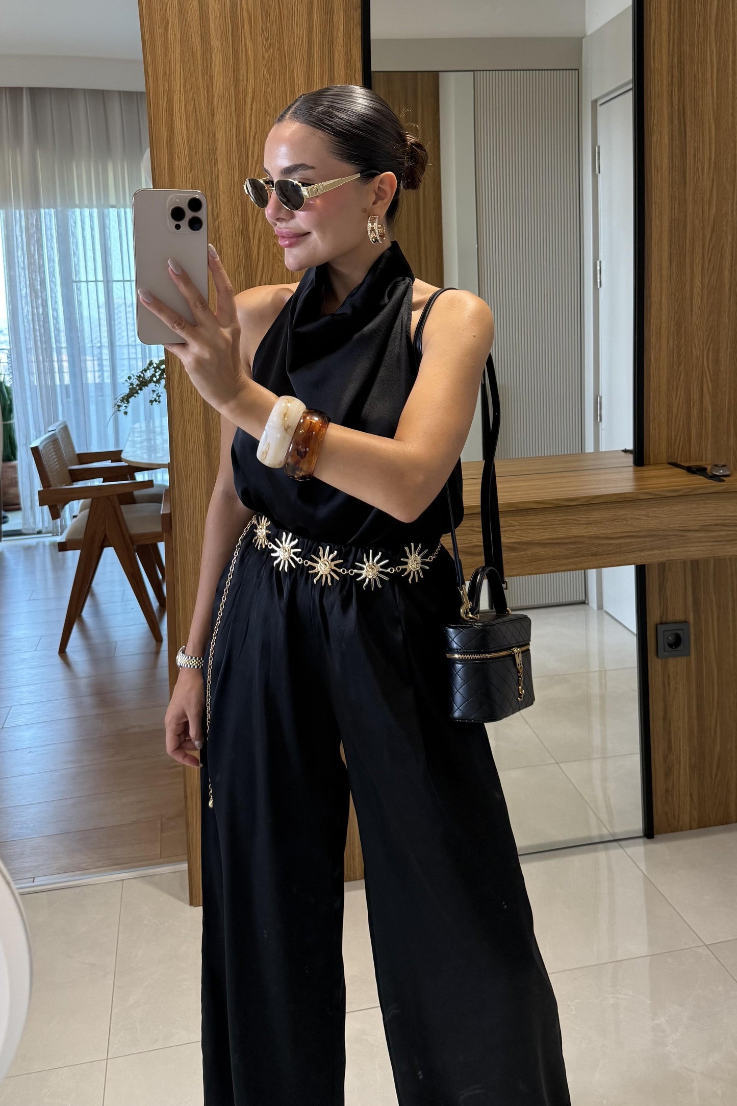 Roumel Siyah Şık Saten Takım