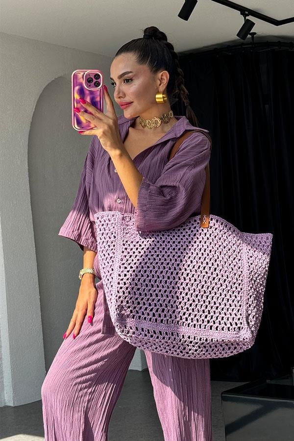 Ruas Kırinkıl Gömlek Pantolon Takım - Lila