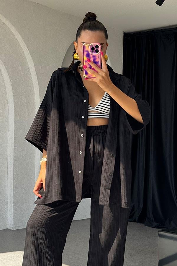 Ruas Kırinkıl Gömlek Pantolon Takım - Siyah