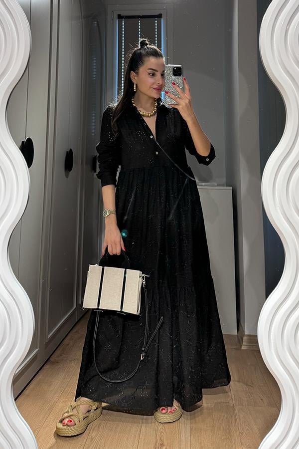 Ryna Yakalı Fisto Elbise - Siyah