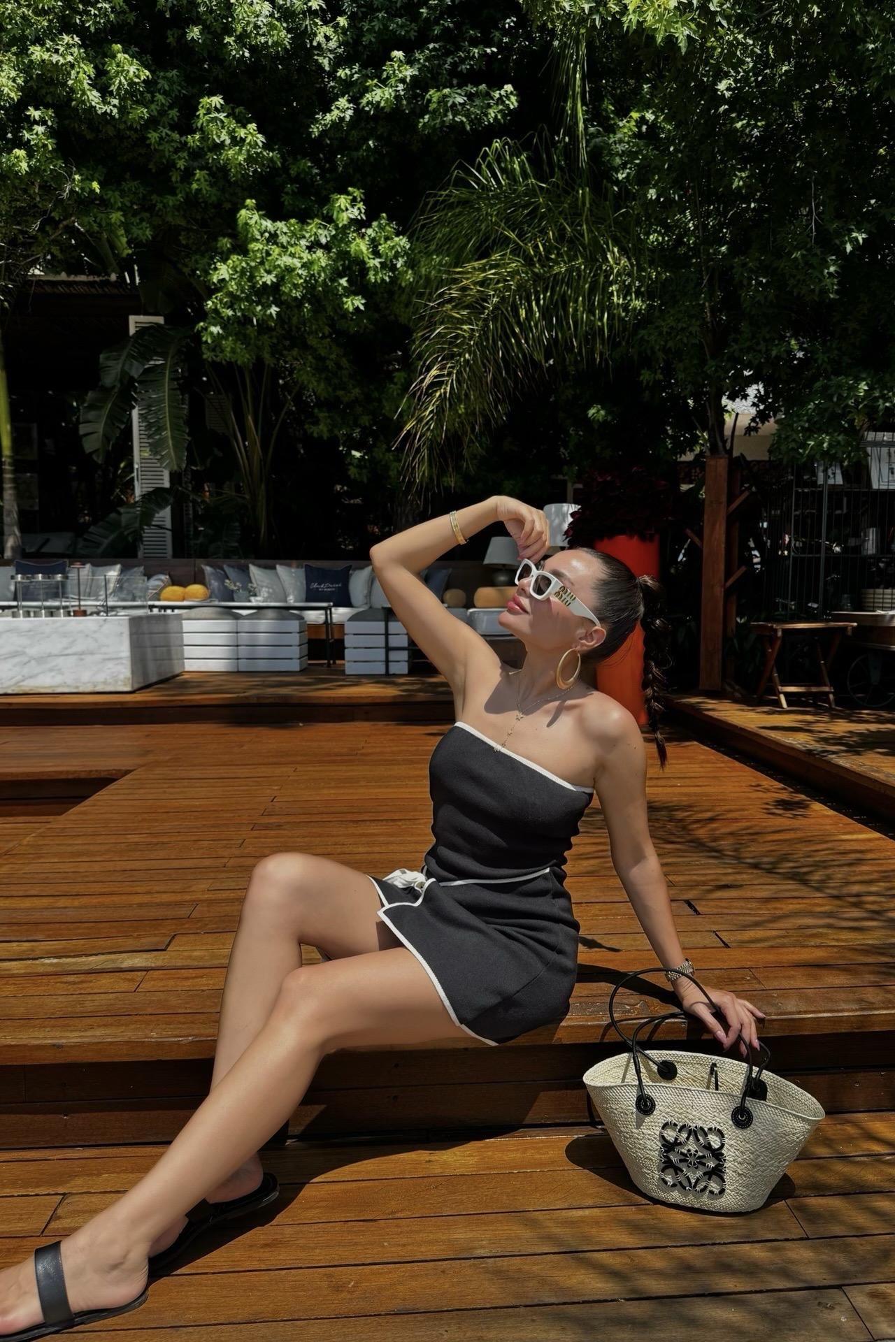 Sanba Siyah Çizgi Geçişli Basic Triko Elbise