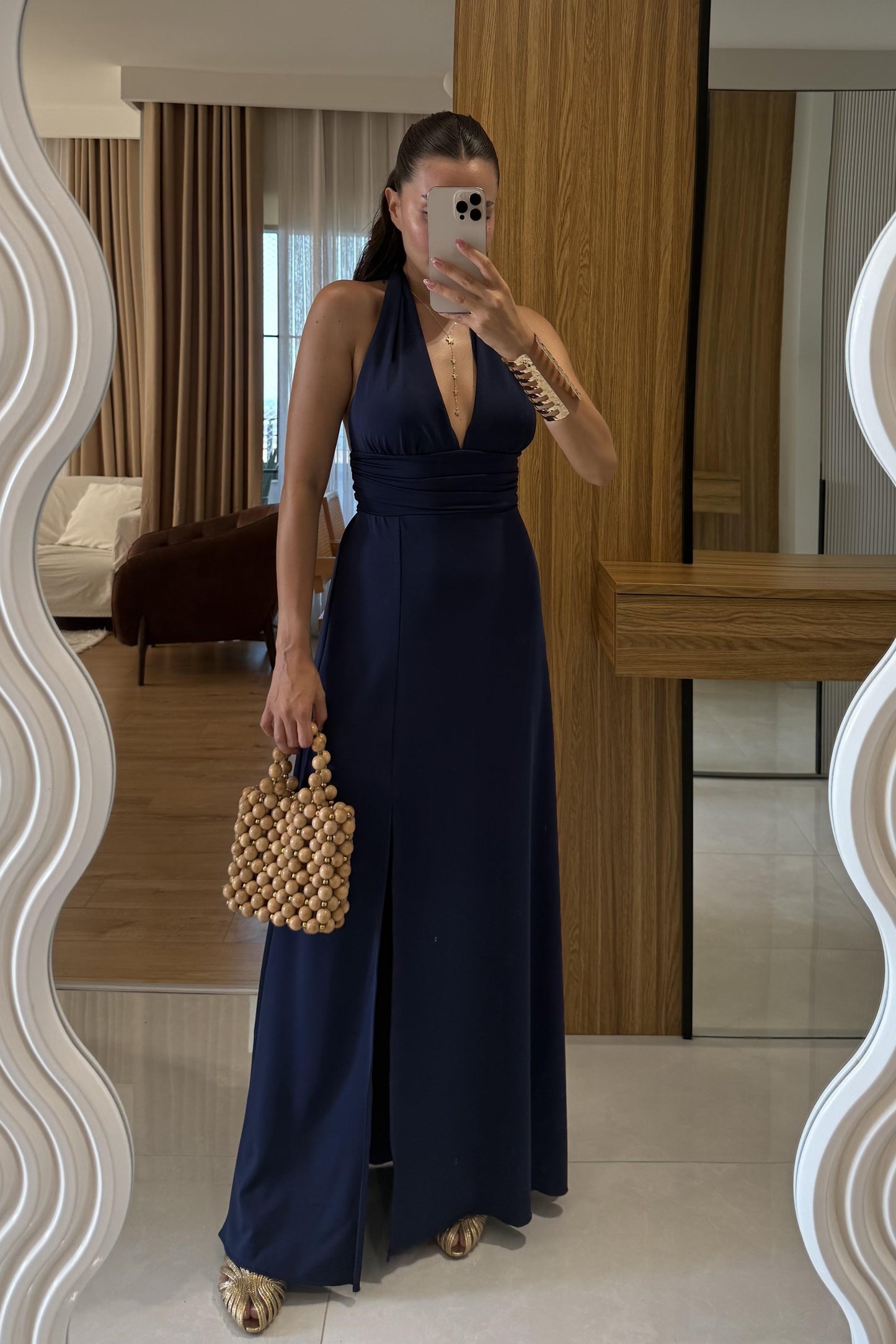 Sanjose Lacivert Boyundan Bağlamalı Elbise