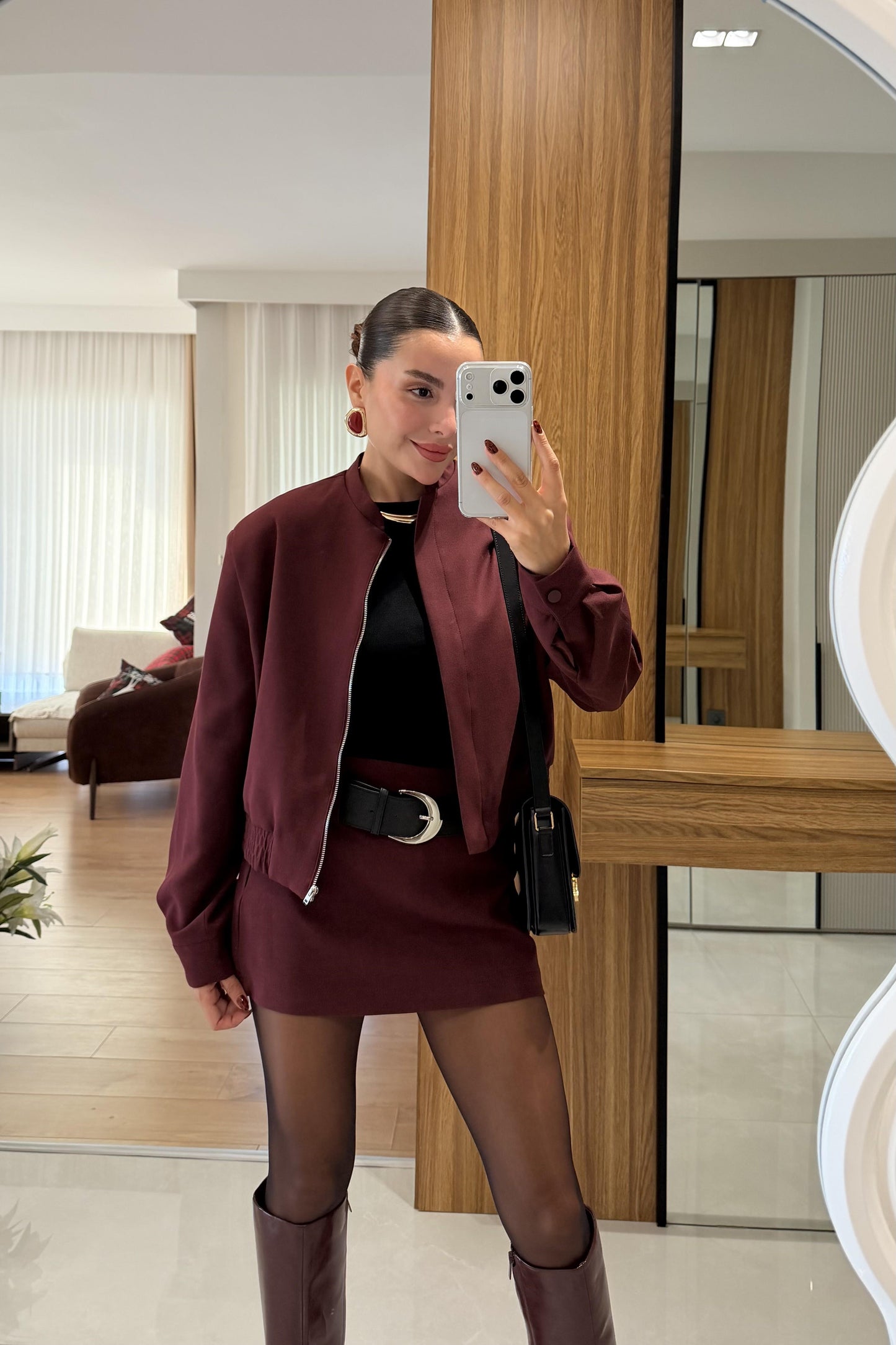 Scarlett Bordo Ceket Şort Etek Takım