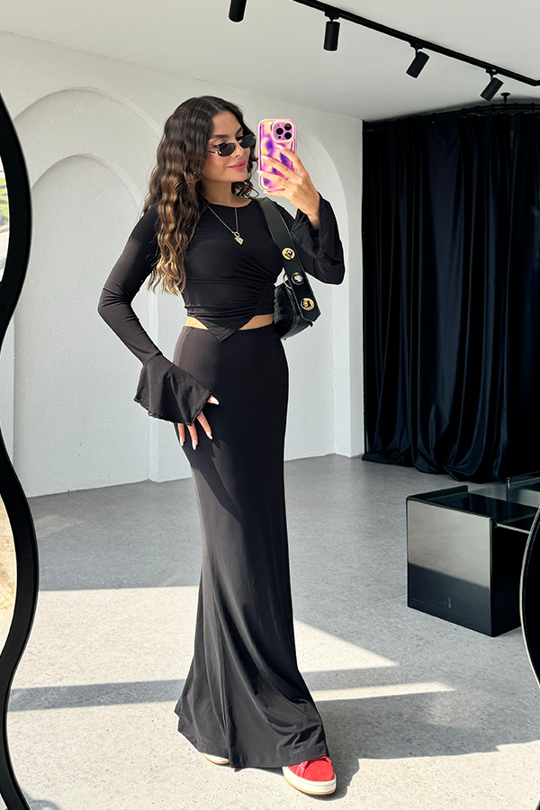 Selina sandy kumaş bluz etek takım