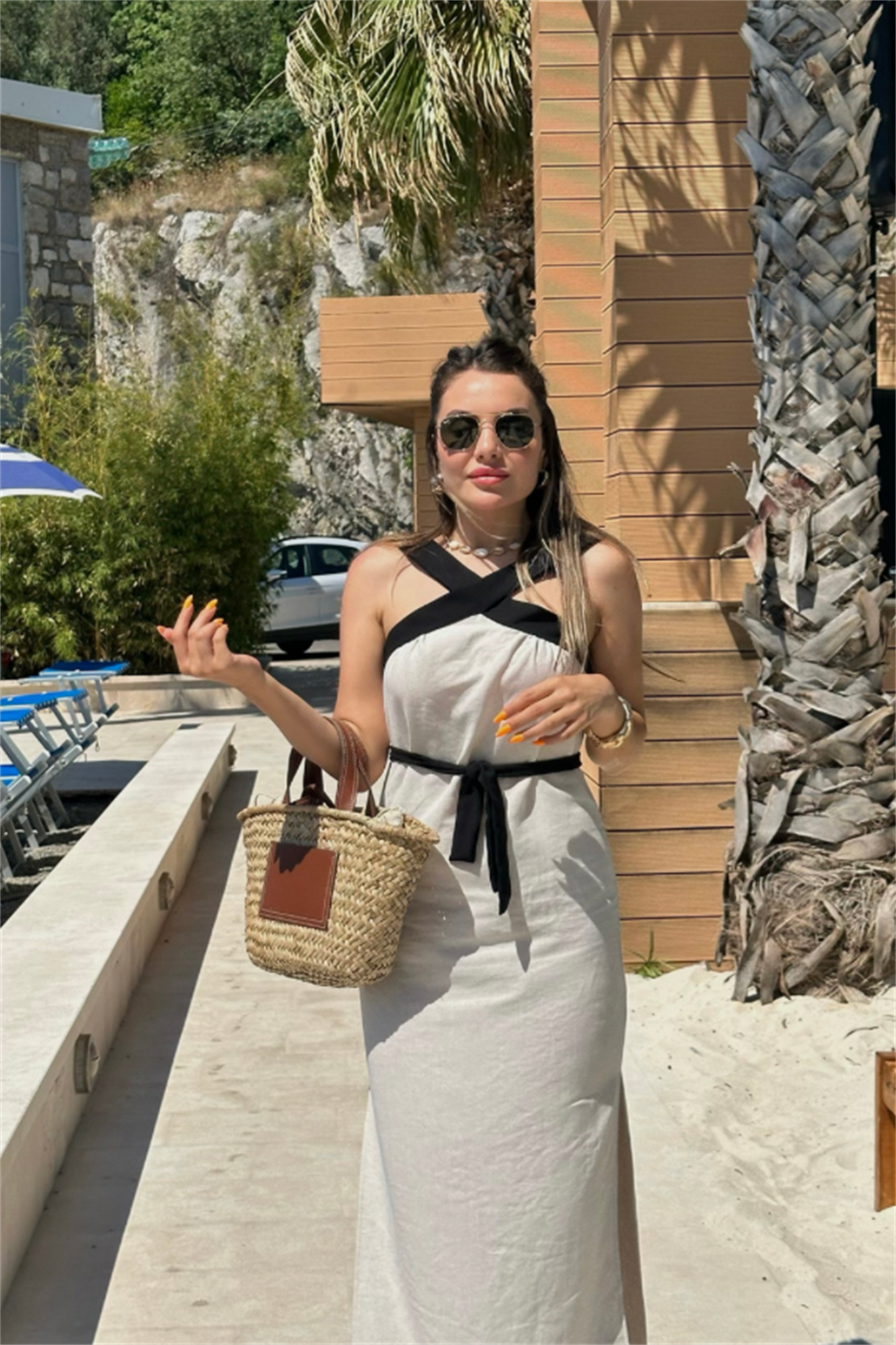 Sevilla keten sırt dekolteli elbise