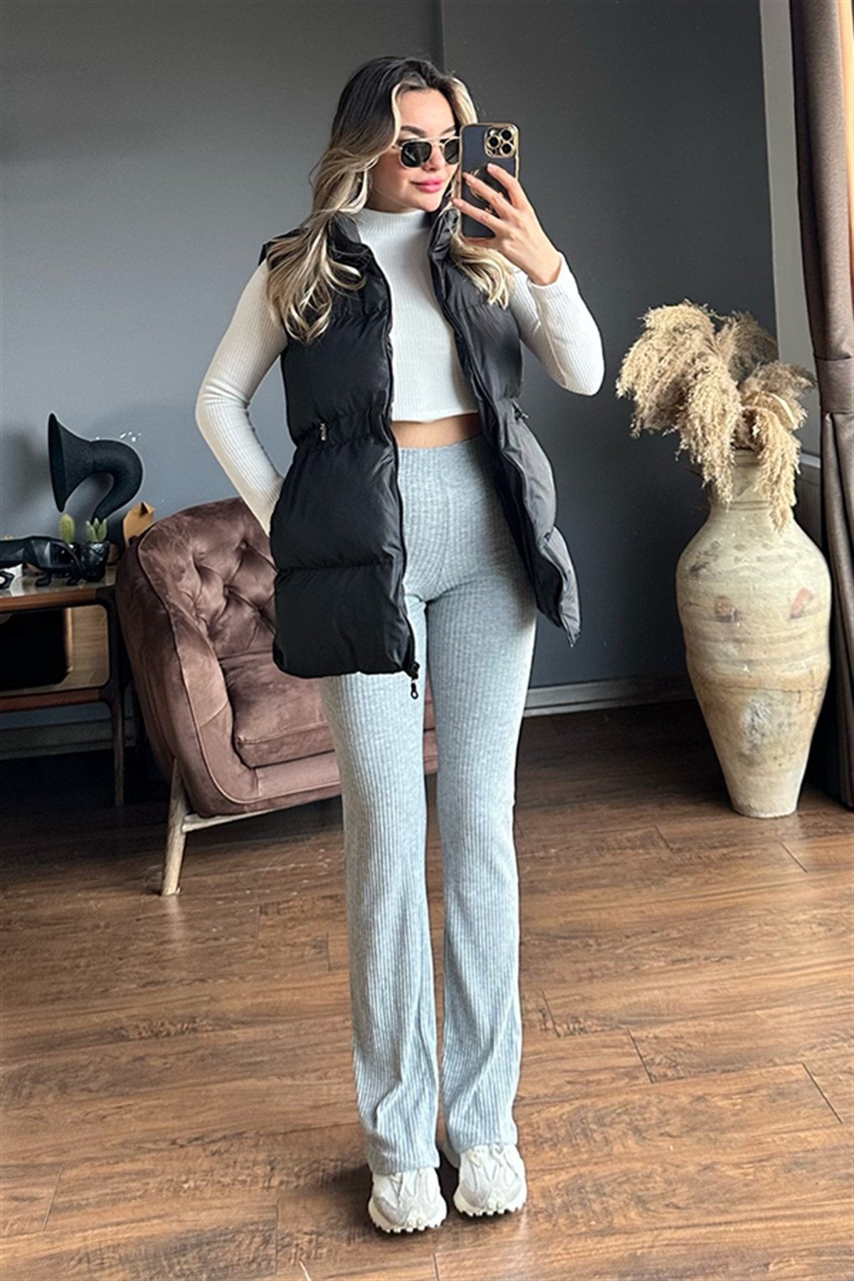 Siyah puffer şişme yelek