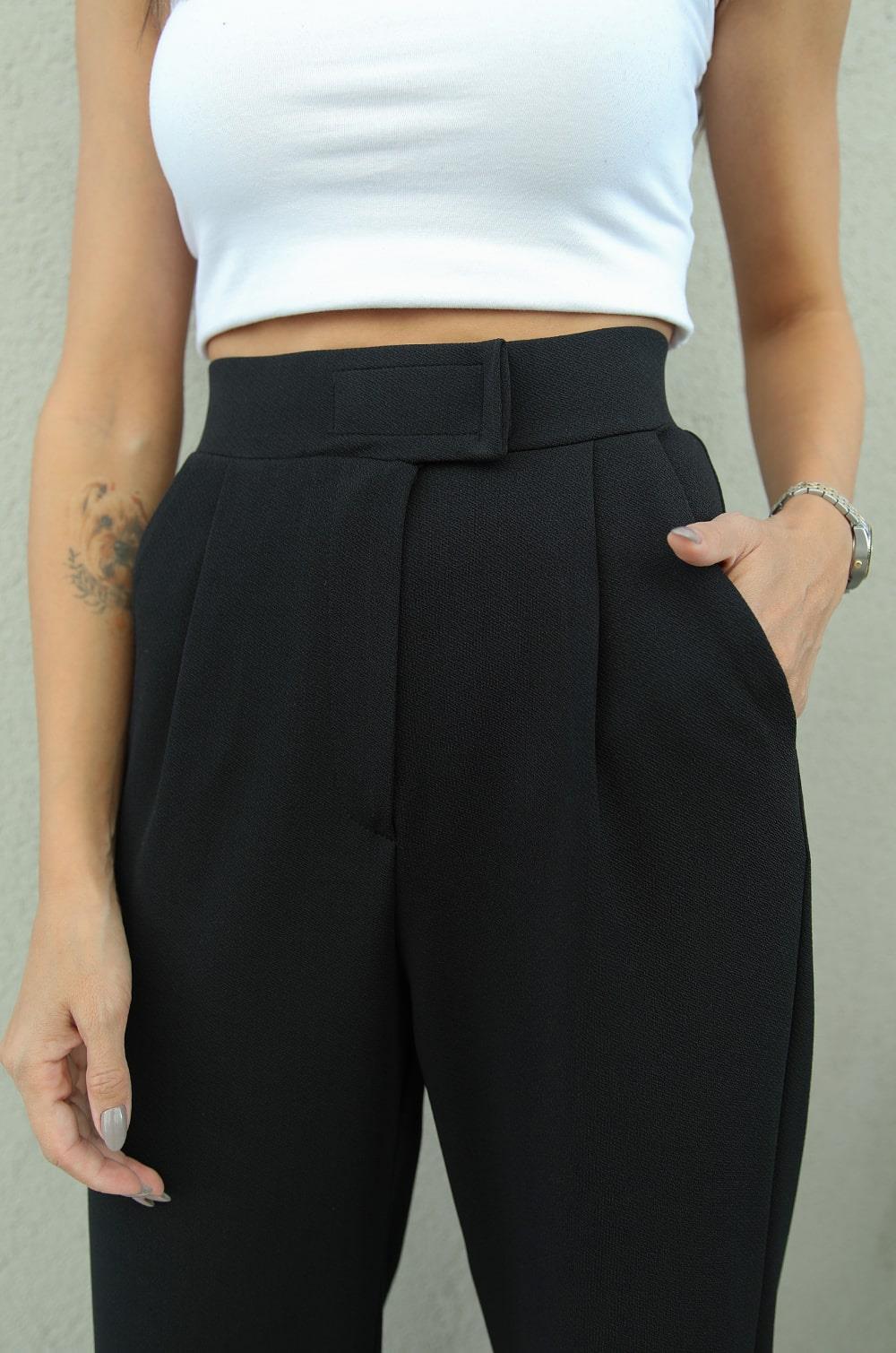 SIYAH SENTA CIRT CIRT KAPAMALI PALAZZO PANTOLON