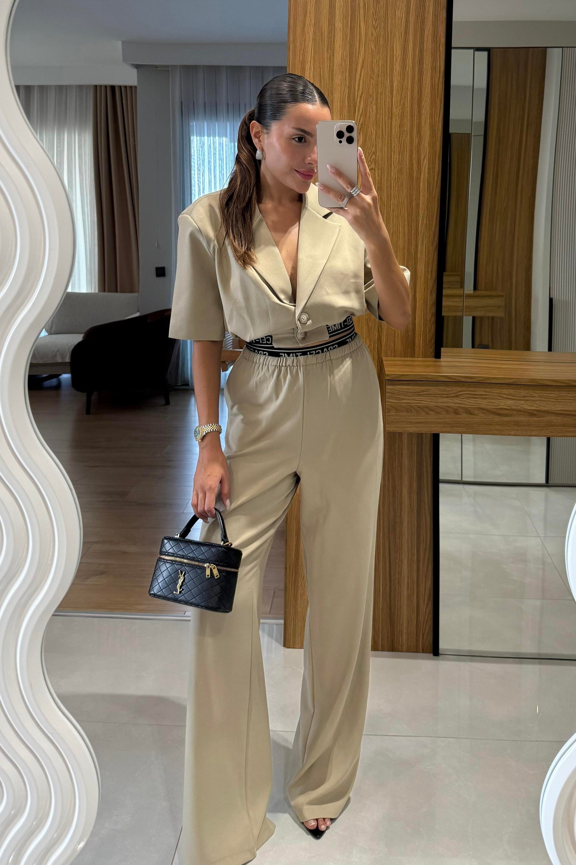 Spacei Yazılı Crop Blazer