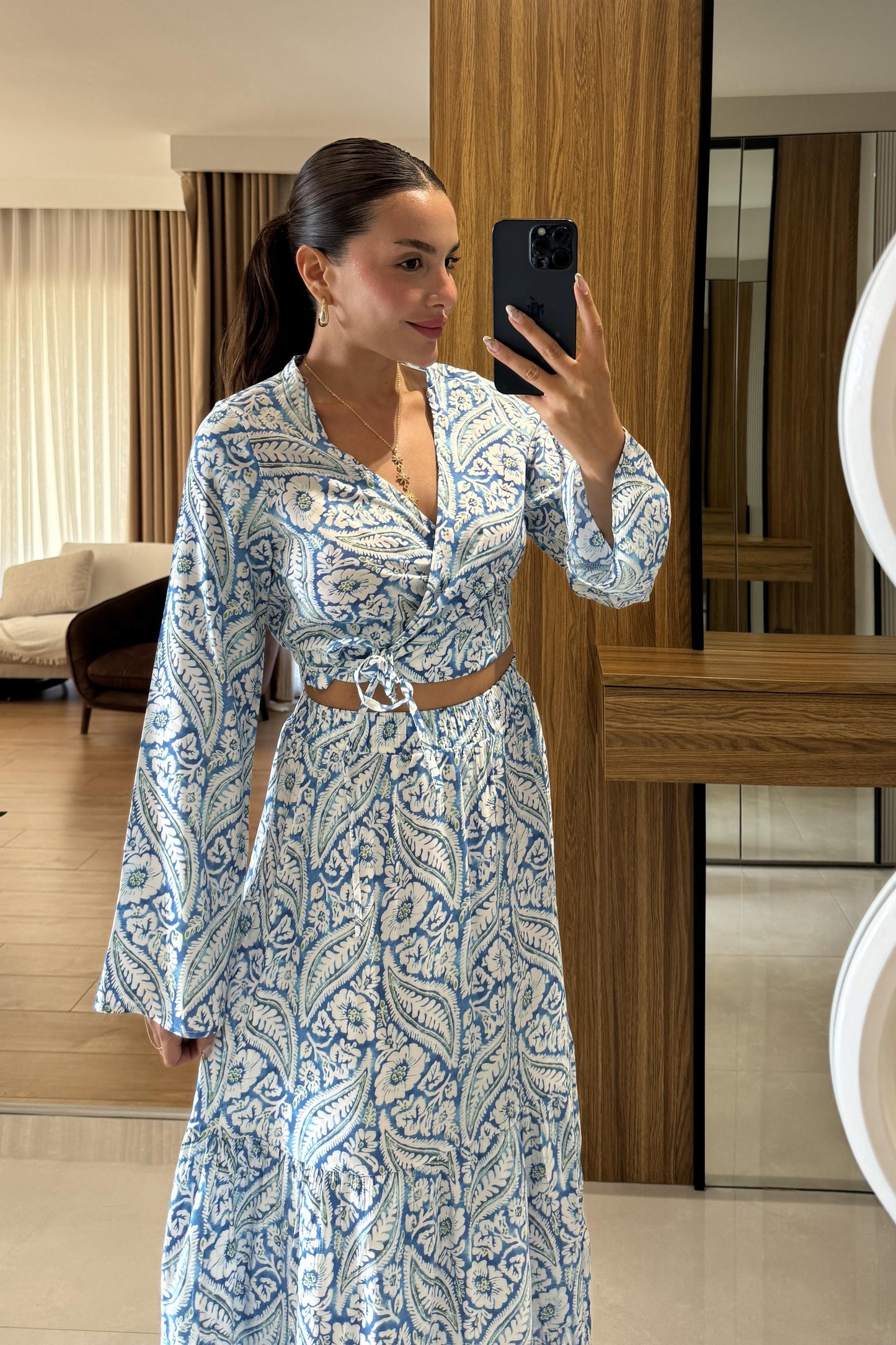 Sugar Mavi Etekli Desenli Takım