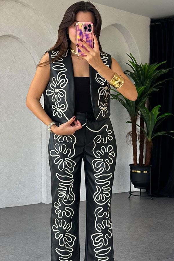 Tamara Nakışlı Deri Takım