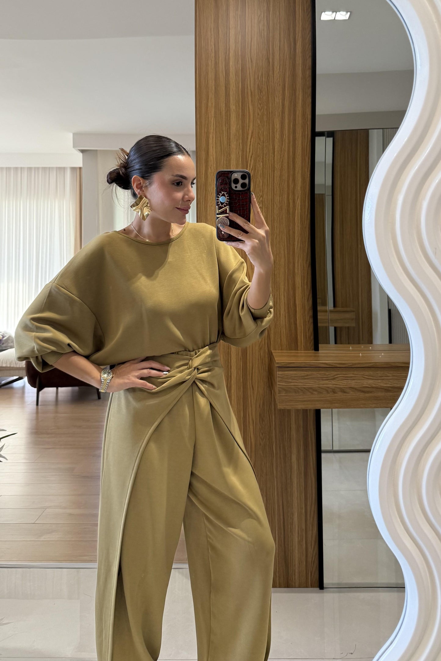 Tesla Yağ Yeşil Sırt Dekolteli Tasarım Modal Takım