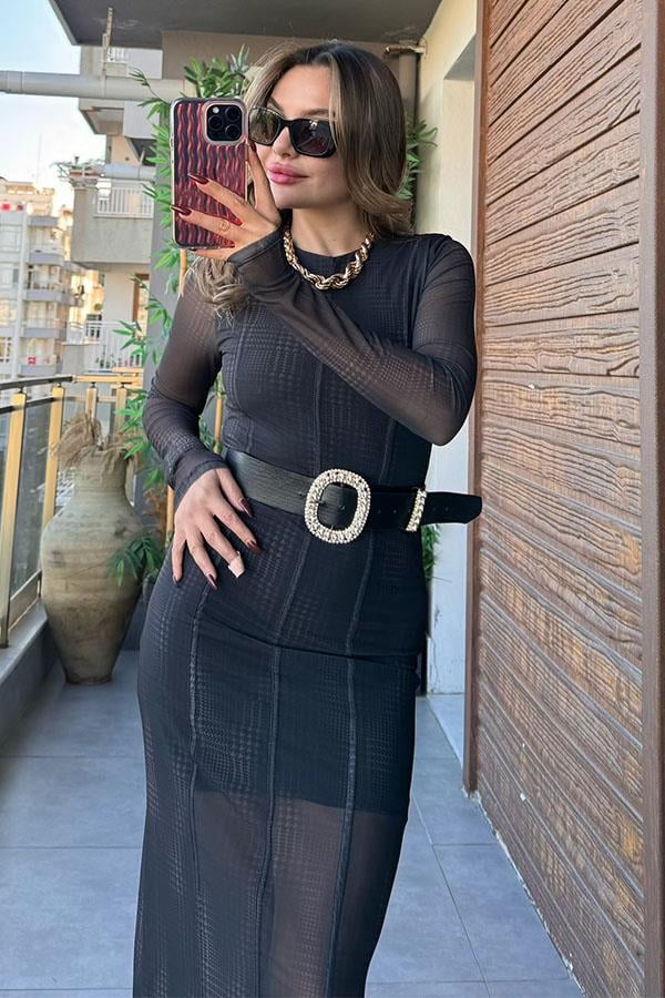 Tienda Ekose Desen Tül Elbise