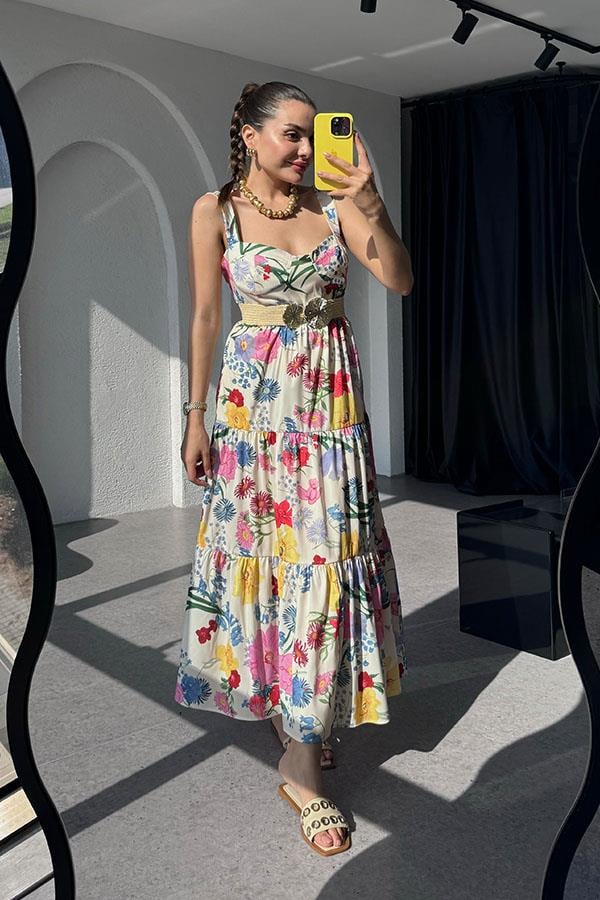 Trisha Çiçek Desenli Kalın Askılı Elbise