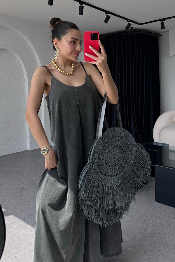 Tuala Asit Yıkama Elbise - Antrasit