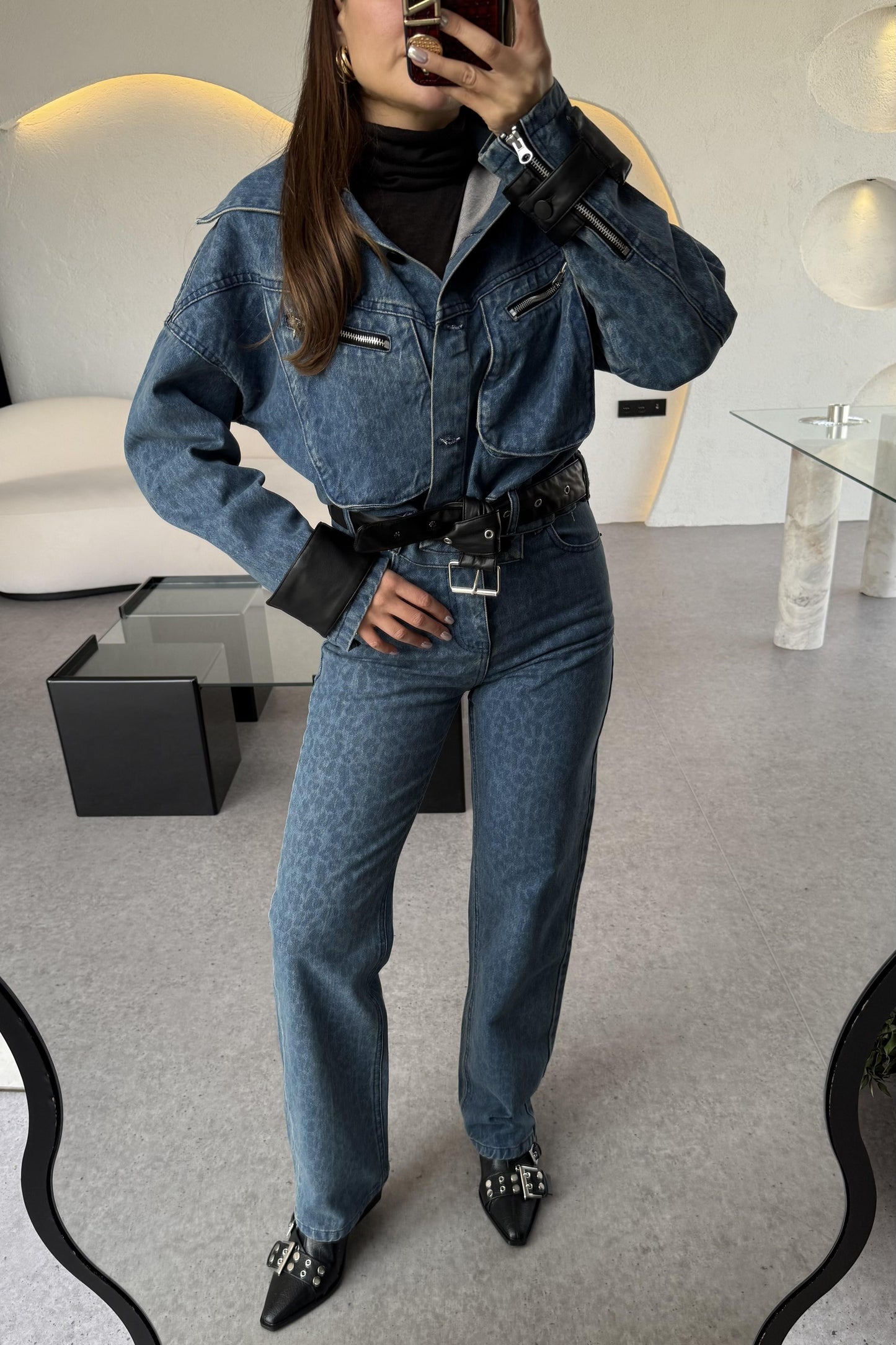 Vagner Denim Leopar Desen Takım