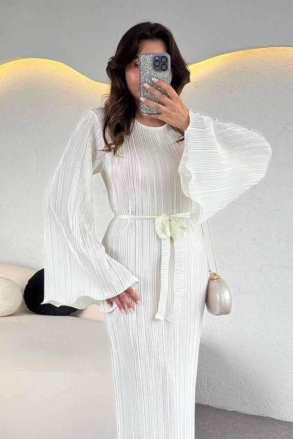 Valdes Astarlı Kırinkıl Elbise - Beyaz