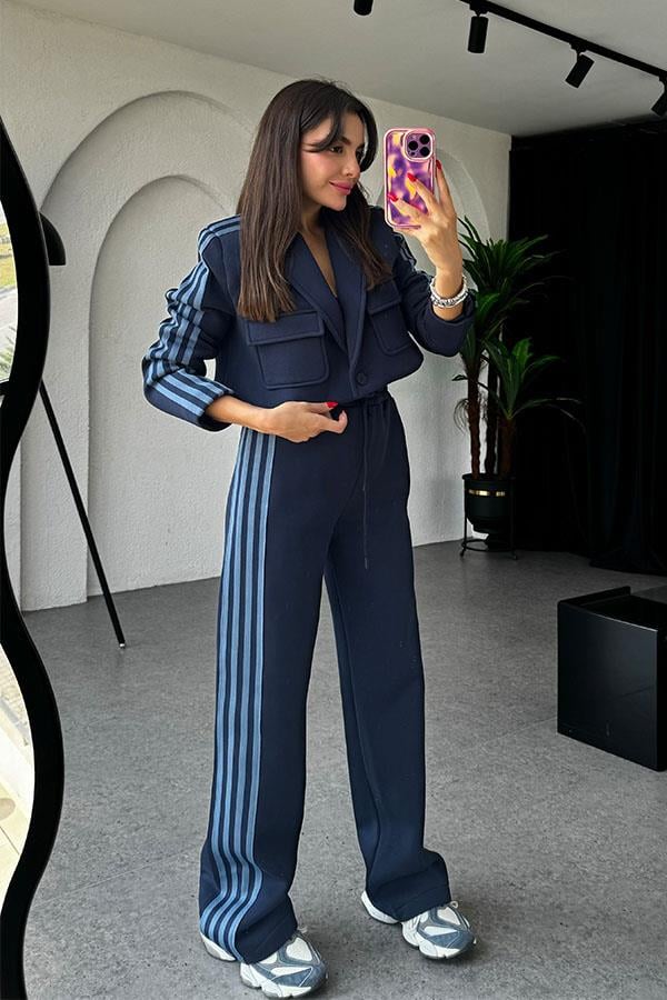 Vance 3 iplik Lacivert Şeritli Takım