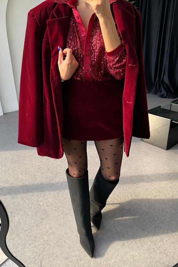 Vanetta Kadife Bordo Takım