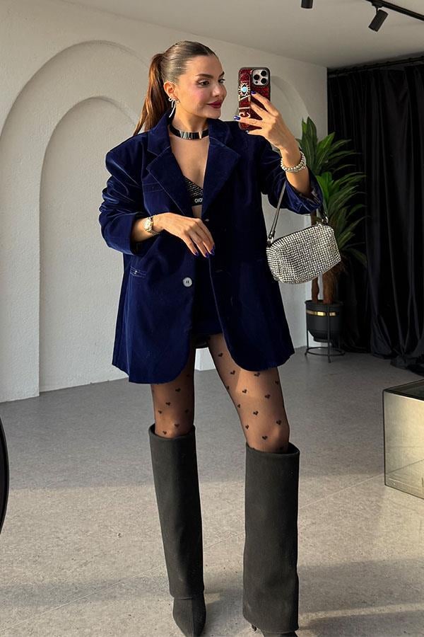 Vanetta Kadife Lacivert Takım