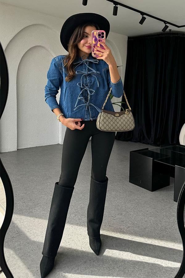 Vannhi Bağcıklı Denim Ceket