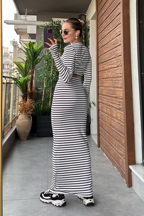 Veils Beyaz Çizgili Etekli Takım