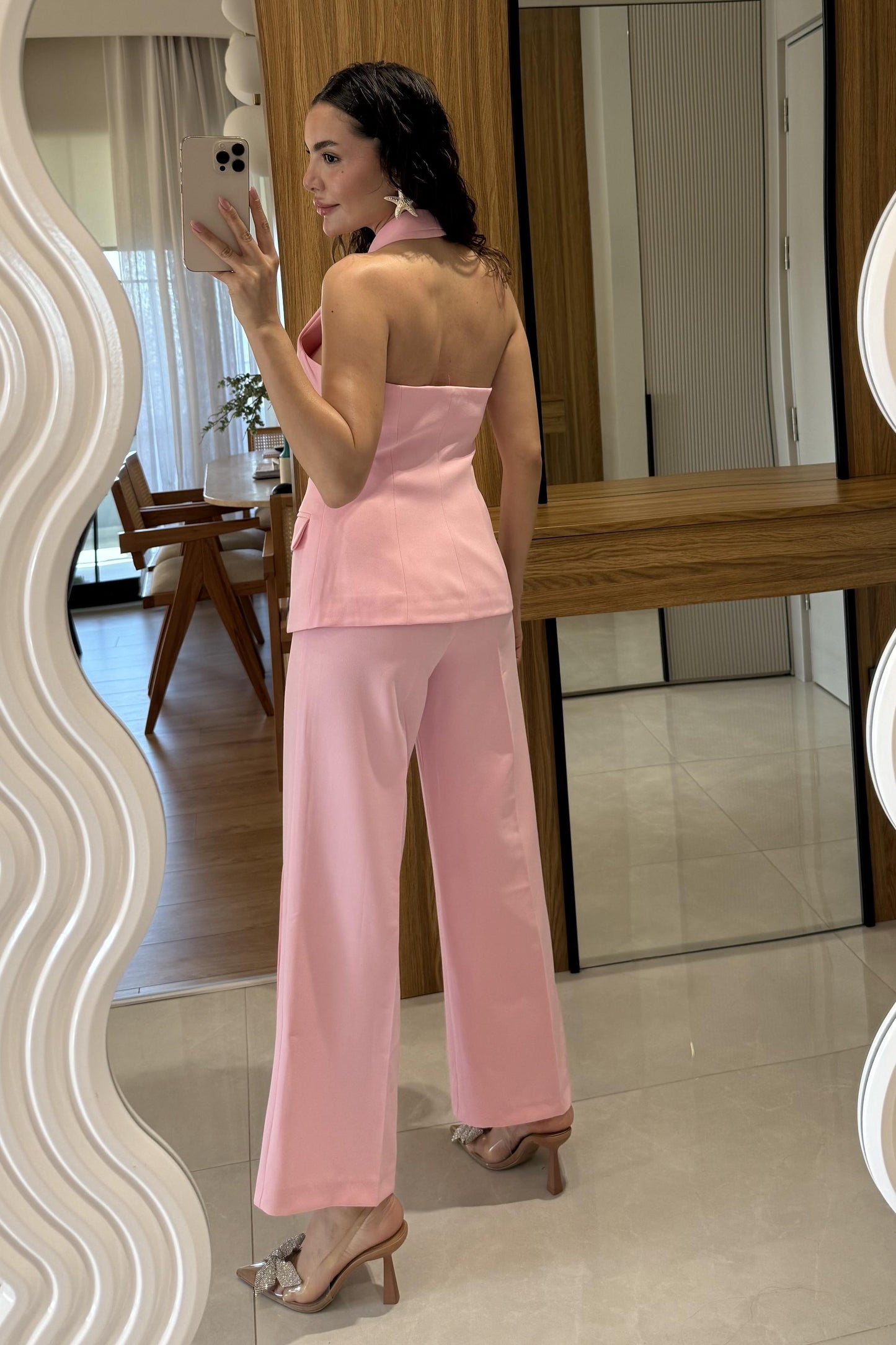 Velora Pembe Premium Yelekli Takım