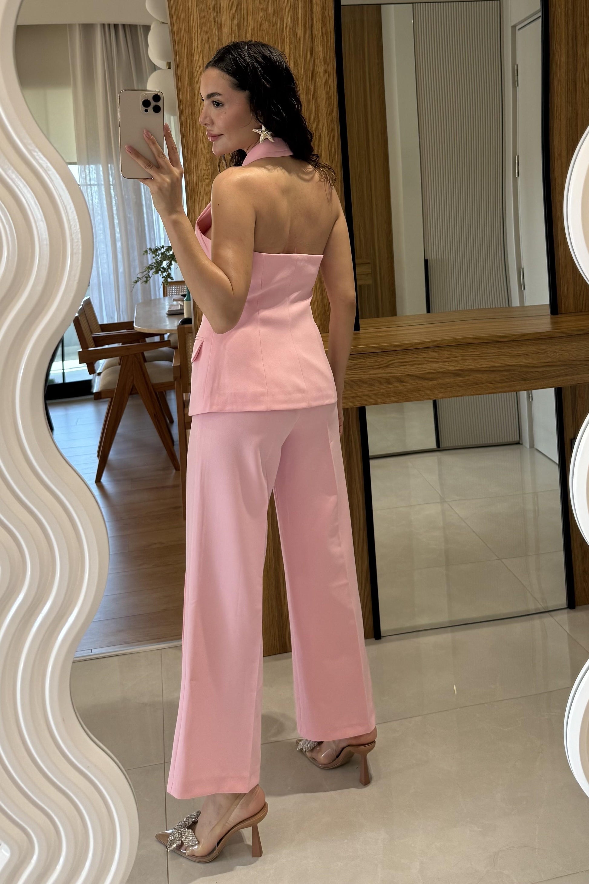 Velora Pembe Premium Yelekli Takım