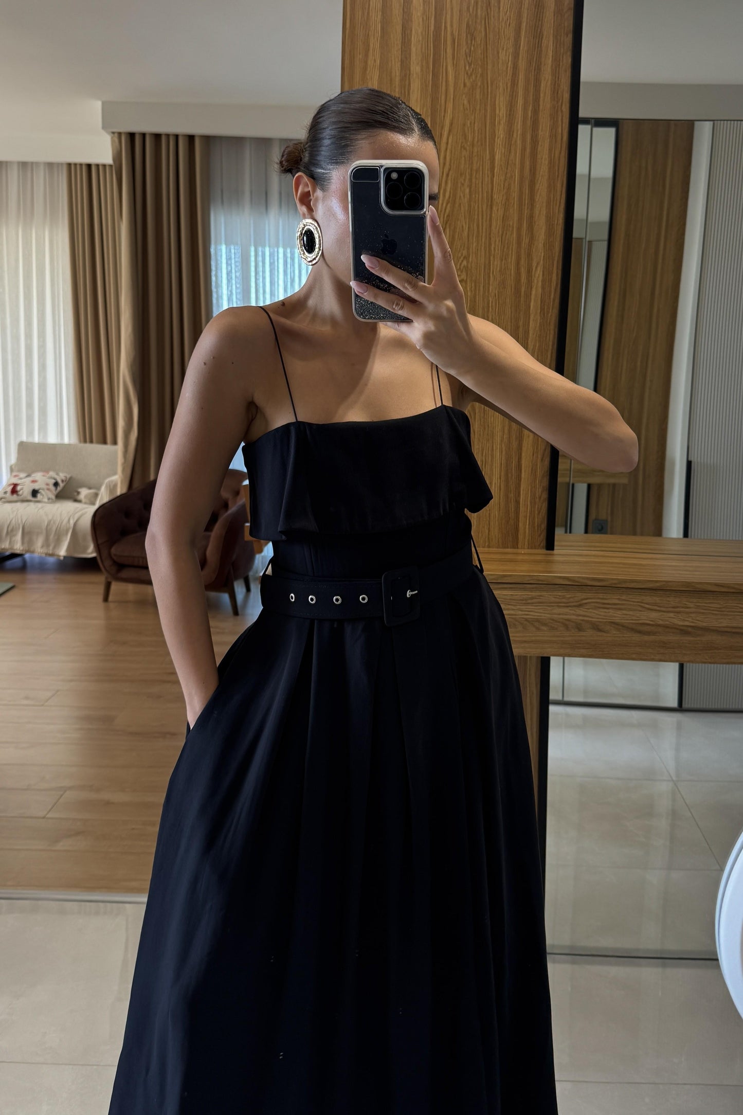 Vendida Siyah Kemerli Cep Detaylı Çan Elbise