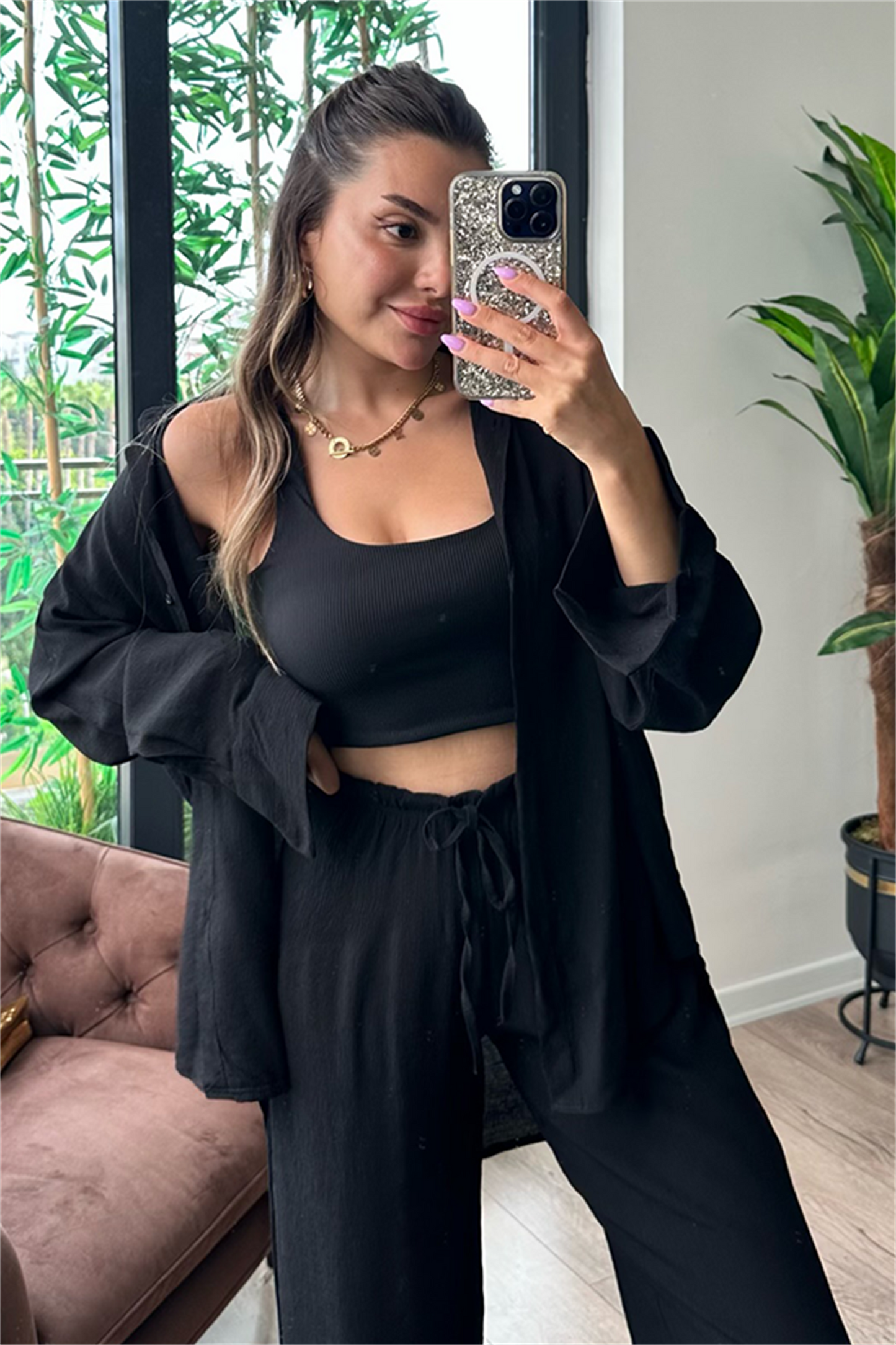 Vermont siyah gömlekli takım