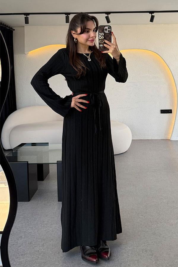 Vespa Bel Kuşaklı Siyah Elbise