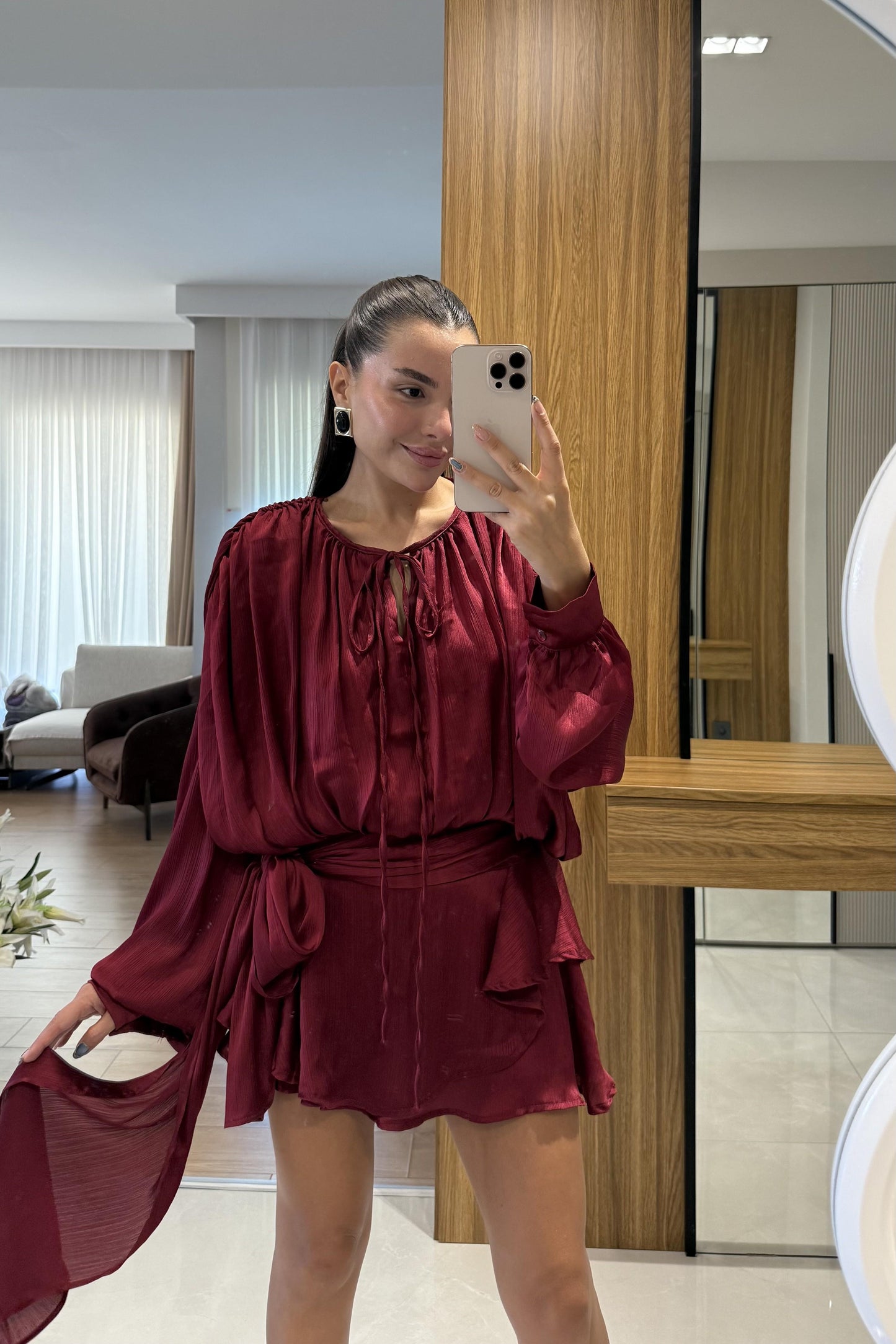 Vestida Bordo İçi Şortlu Tasarım Elbise