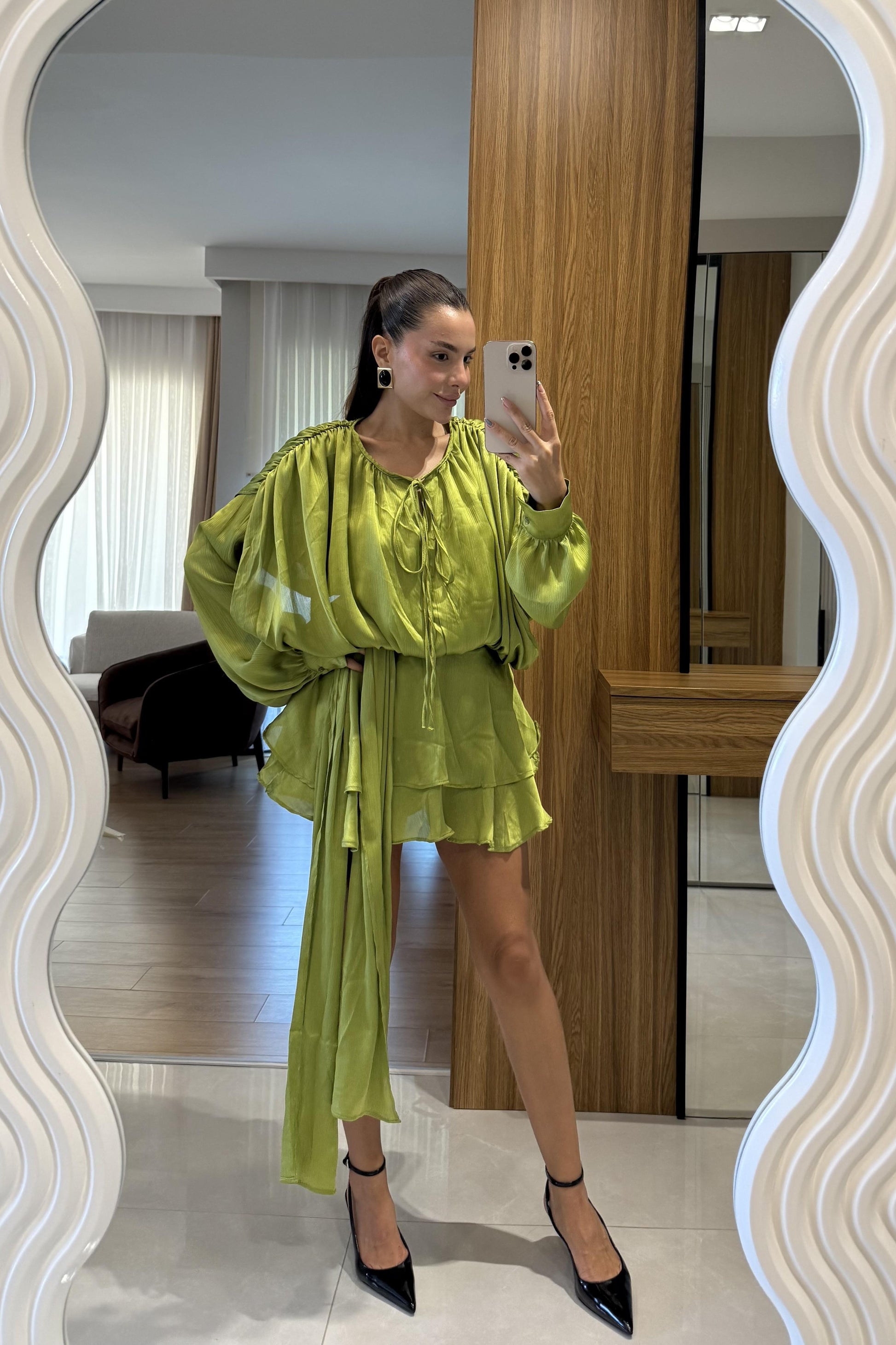 Vestida Yeşil İçi Şortlu Tasarım Elbise