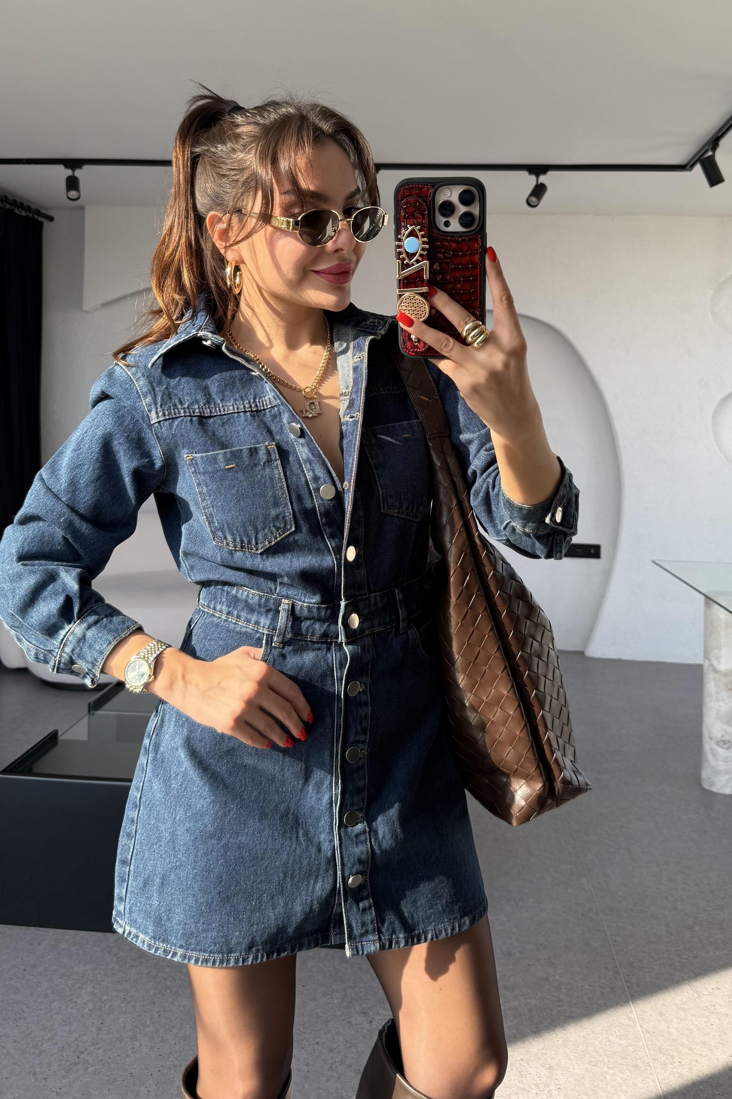 Victoria Darkblue Mini Jean Elbise