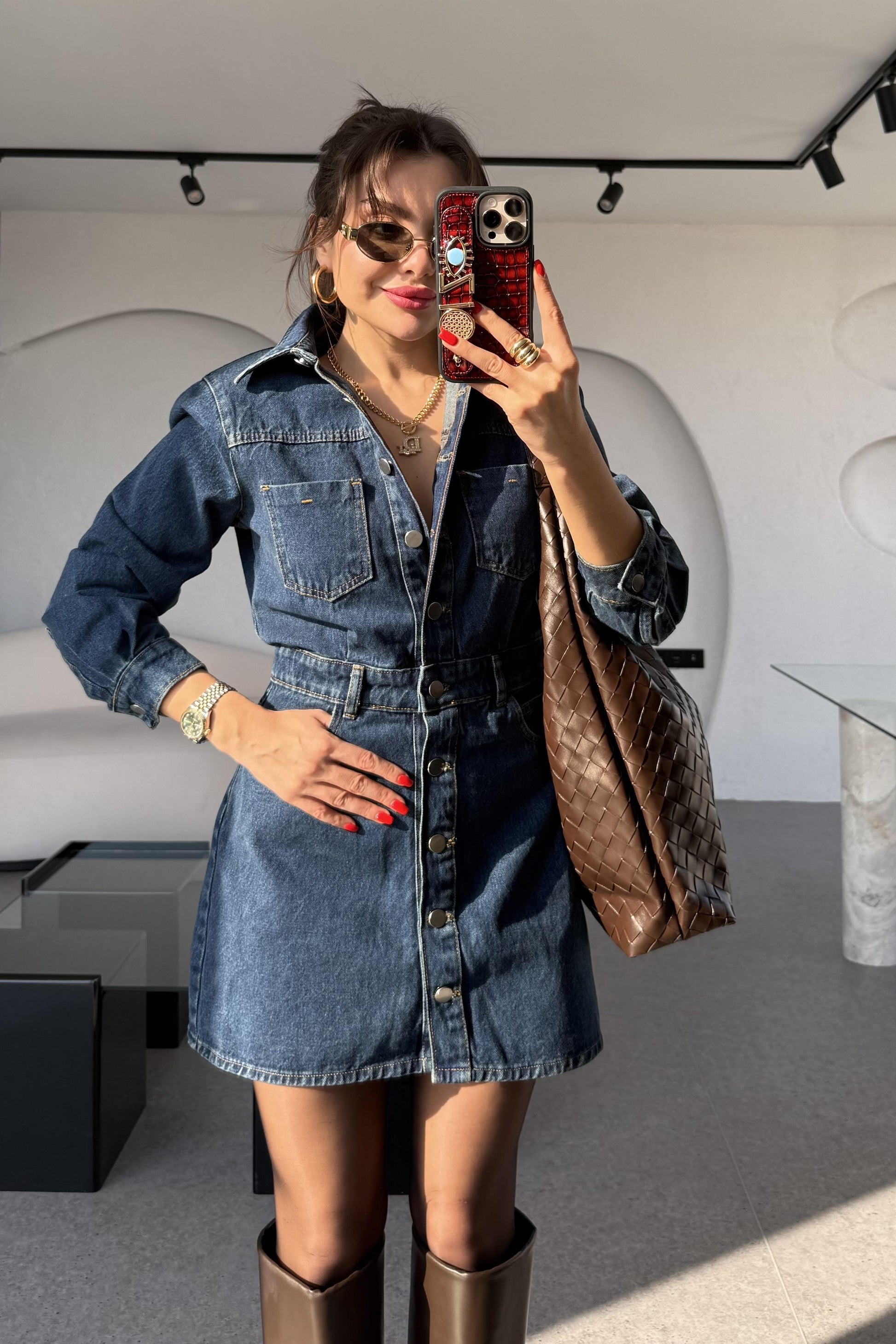 Victoria Darkblue Mini Jean Elbise