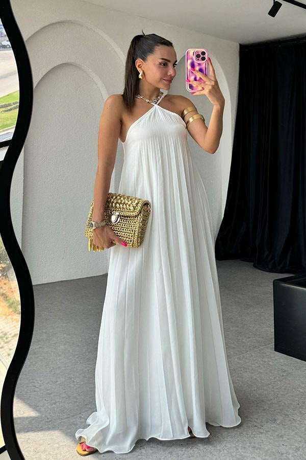 Violeta Piliseli Çapraz Askılı Elbise