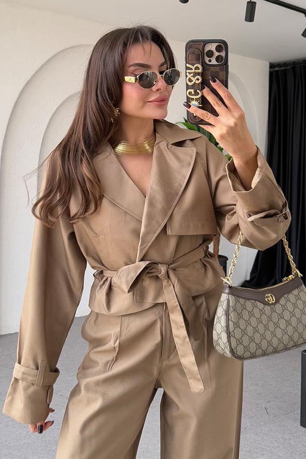 Virgie Tensel Parlak Camel Takım