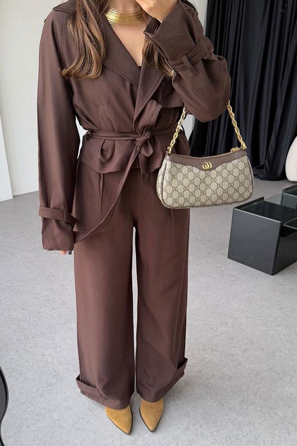 Virgie Tensel Parlak Kahve Takım