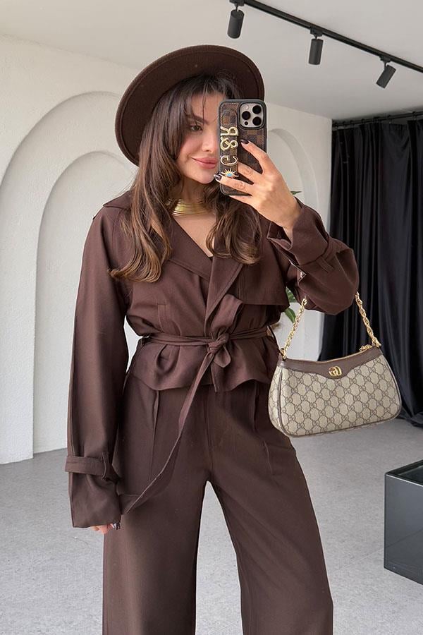 Virgie Tensel Parlak Kahve Takım