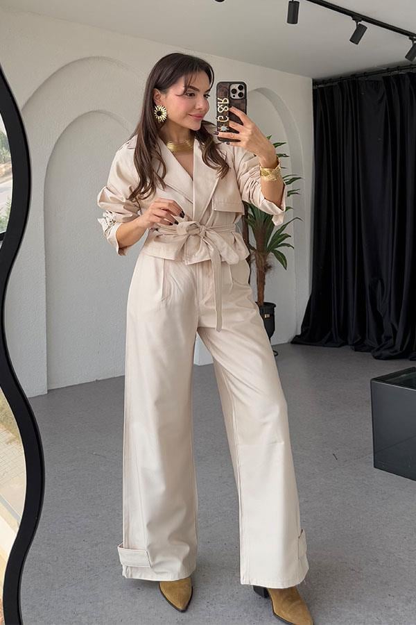 Virgie Tensel Parlak Krem Takım