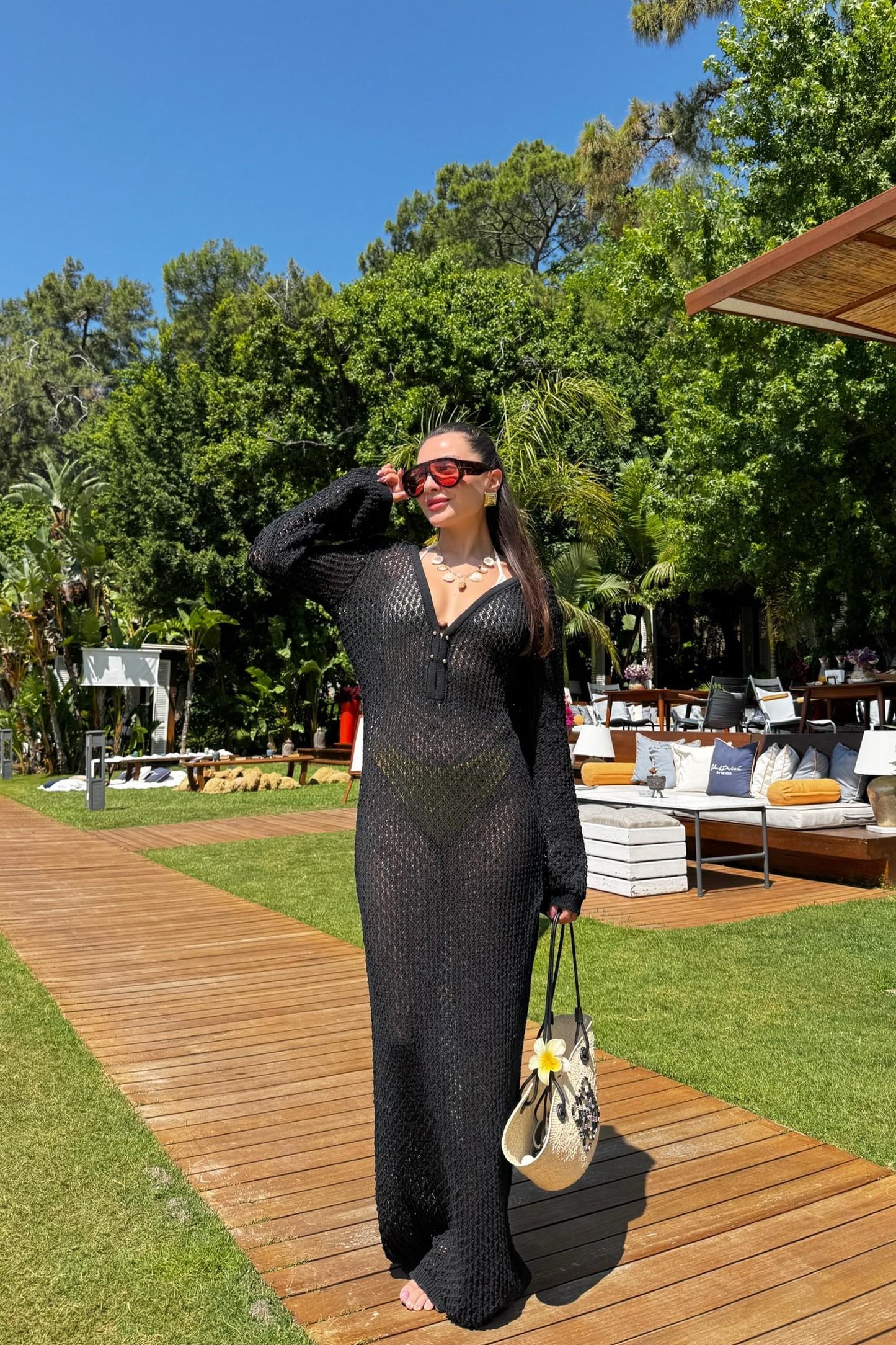 Visal Siyah Ajurlu Plaj Elbisesi