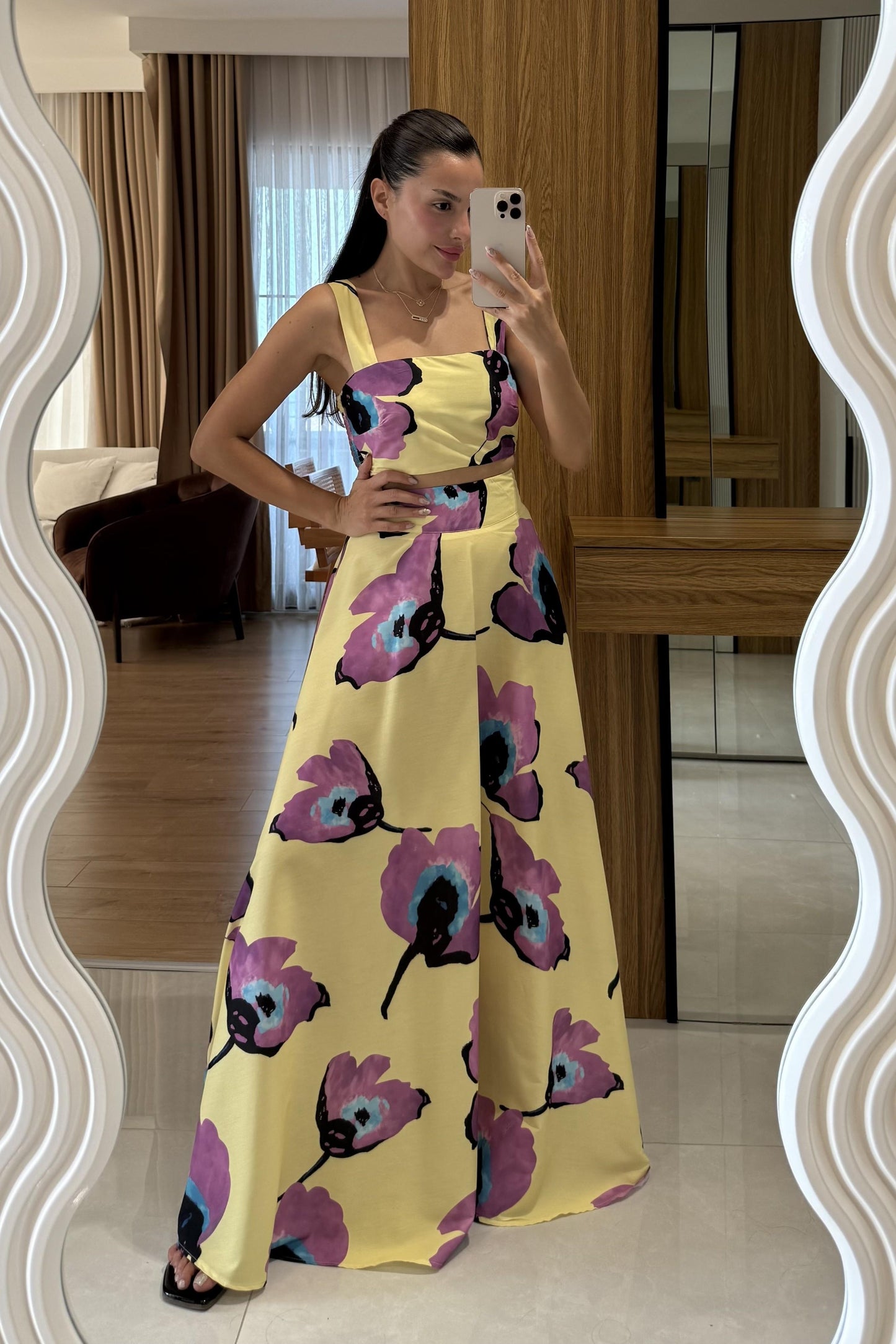 Vistavie Mor Çiçek Desen Etekli Takım