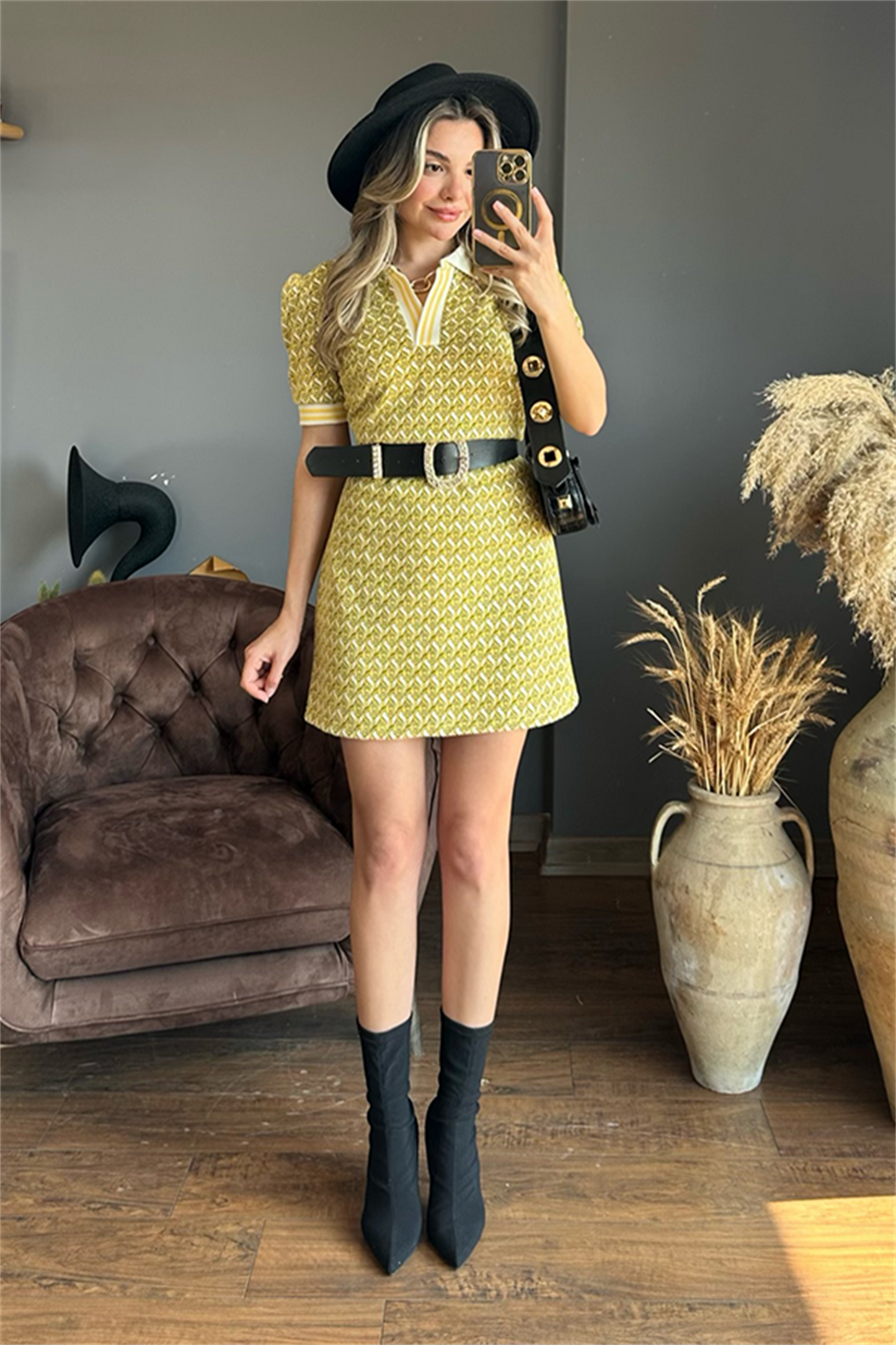 Vivenra karpuz kol sarı geçişli romantik elbise