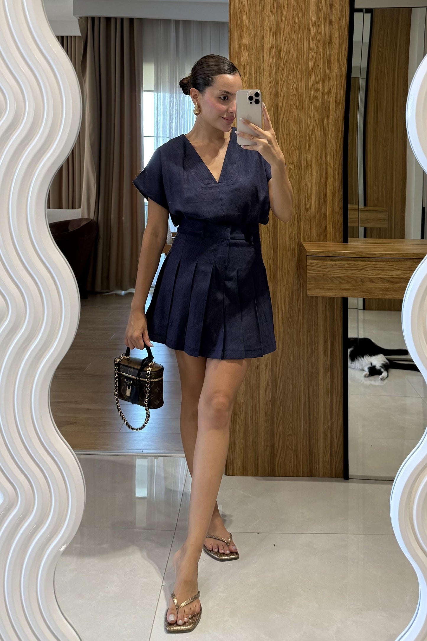 Walker Lacivert Şort Etek Keten Takım