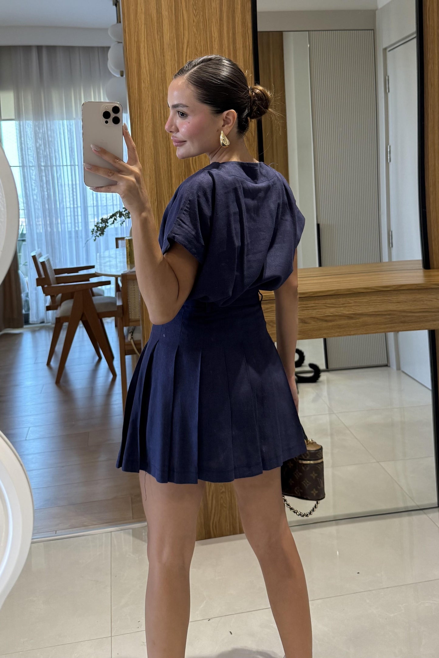 Walker Lacivert Şort Etek Keten Takım