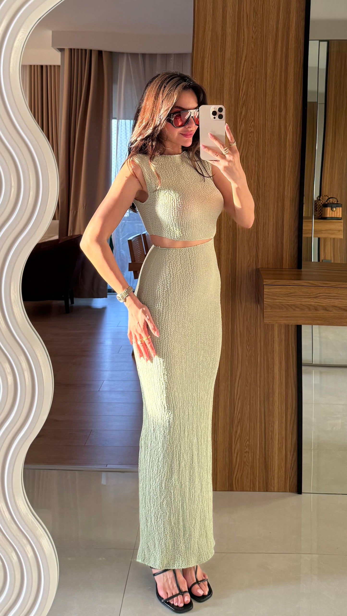 Walnet Mint Bel Dekolteli Elbise