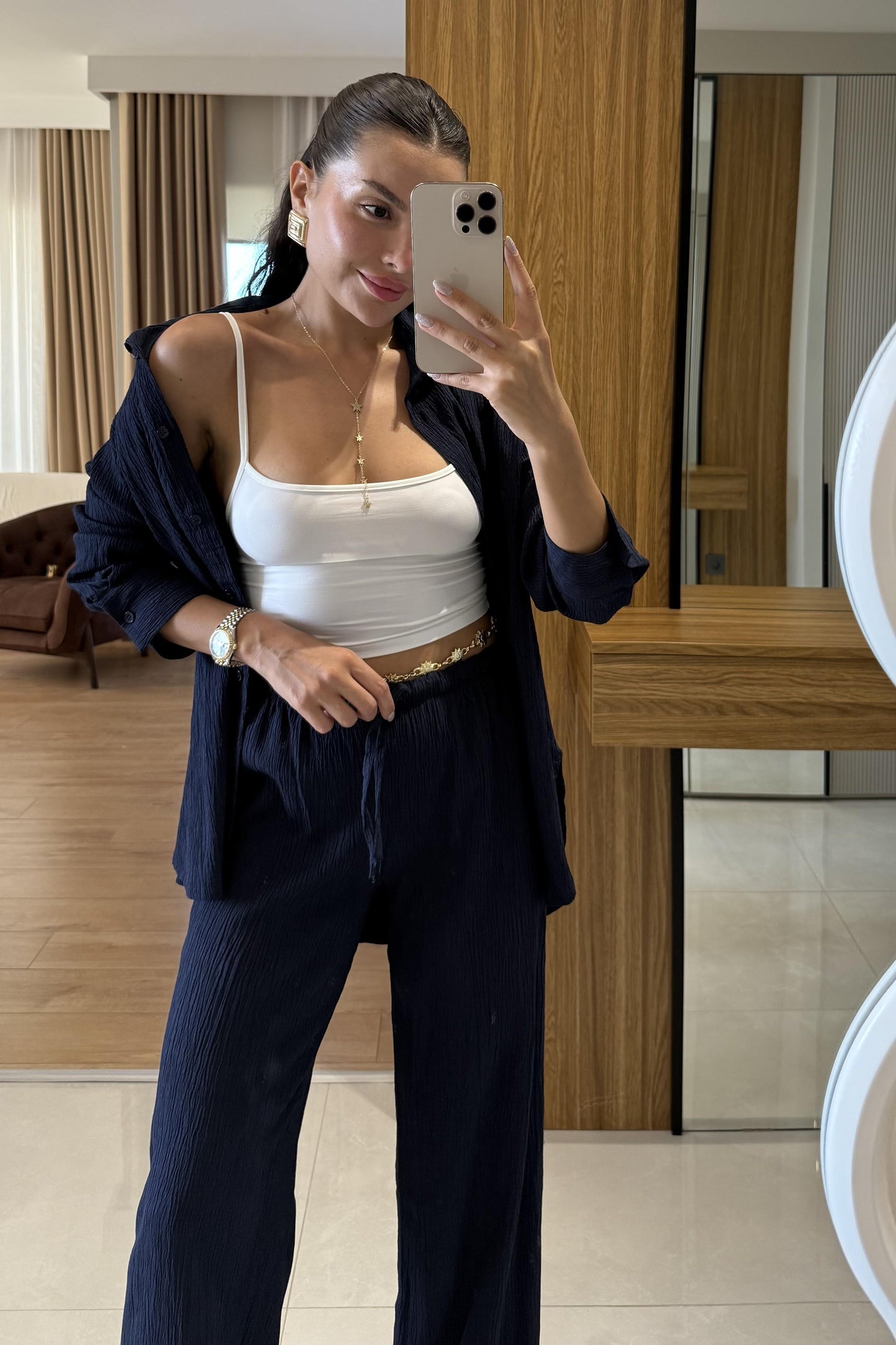 Wanted Lacivert Krinkıl Takım