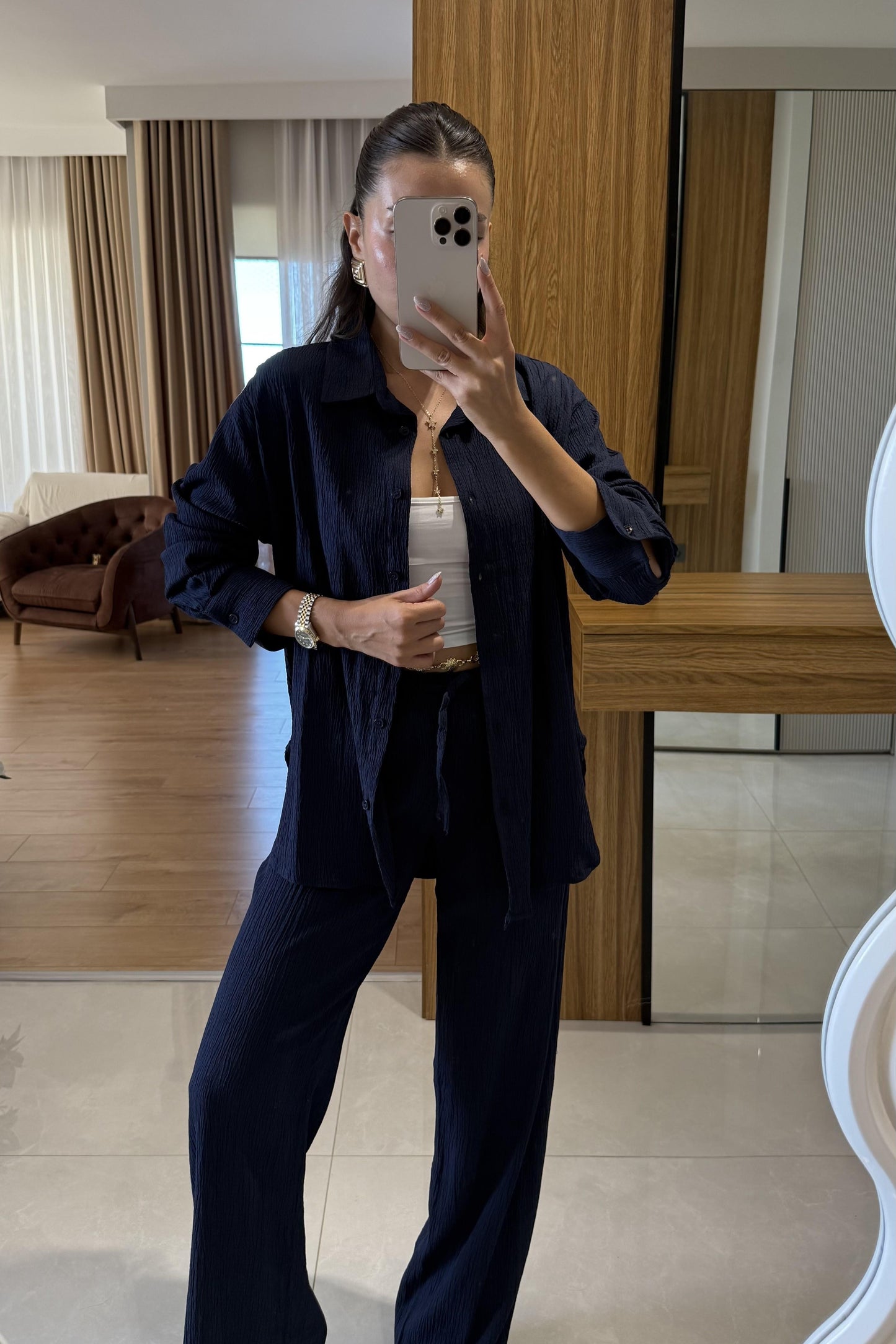 Wanted Lacivert Krinkıl Takım