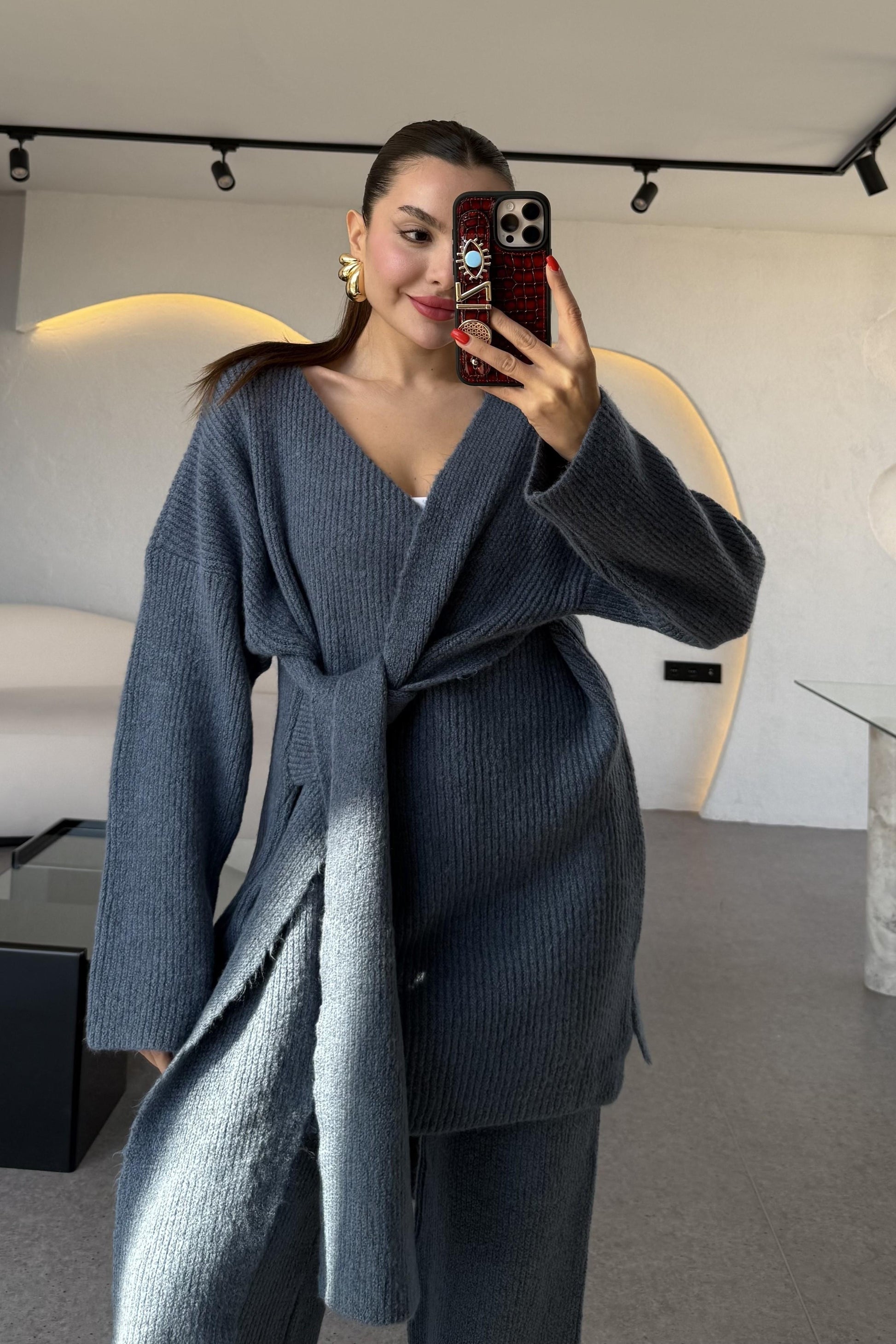 Warner Petrol Yandan Bağlamalı Triko Takım